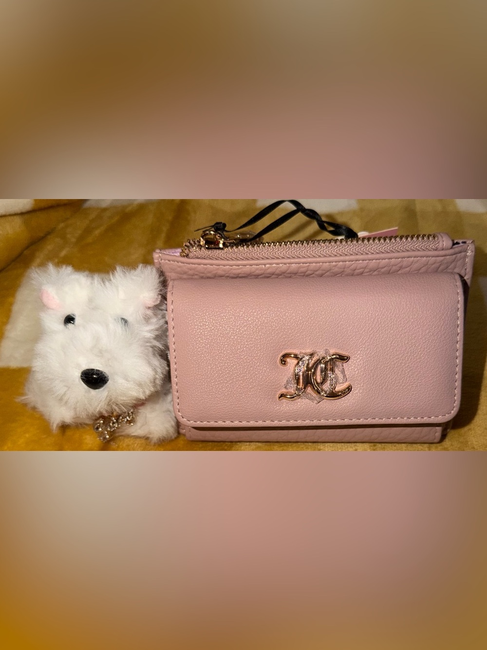 Women's Pink Leather Crossbody Wallet with Gold Accent